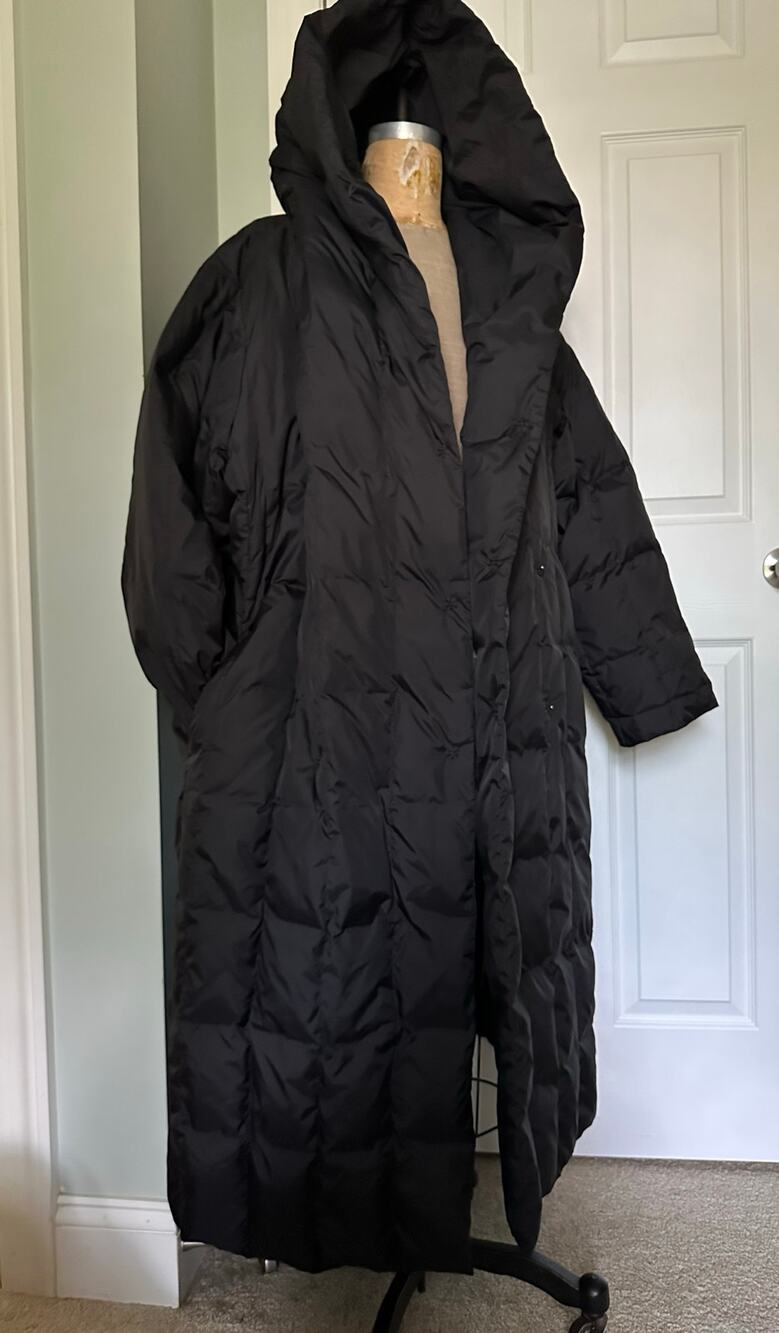 Eileen Fisher Puffer Long Coat Winter Black Funnel Neck Down Filled Sz 2xl